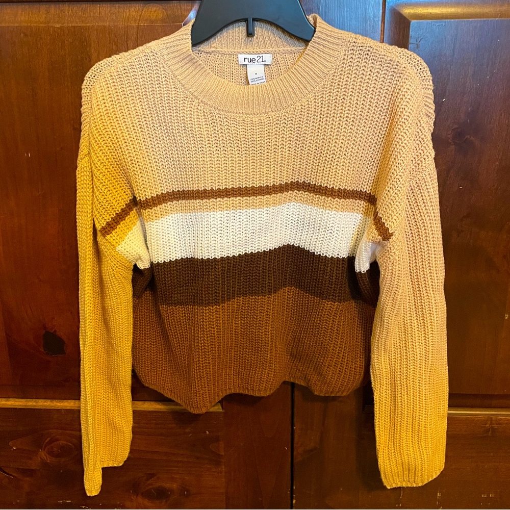 Tan stripes crop top sweater